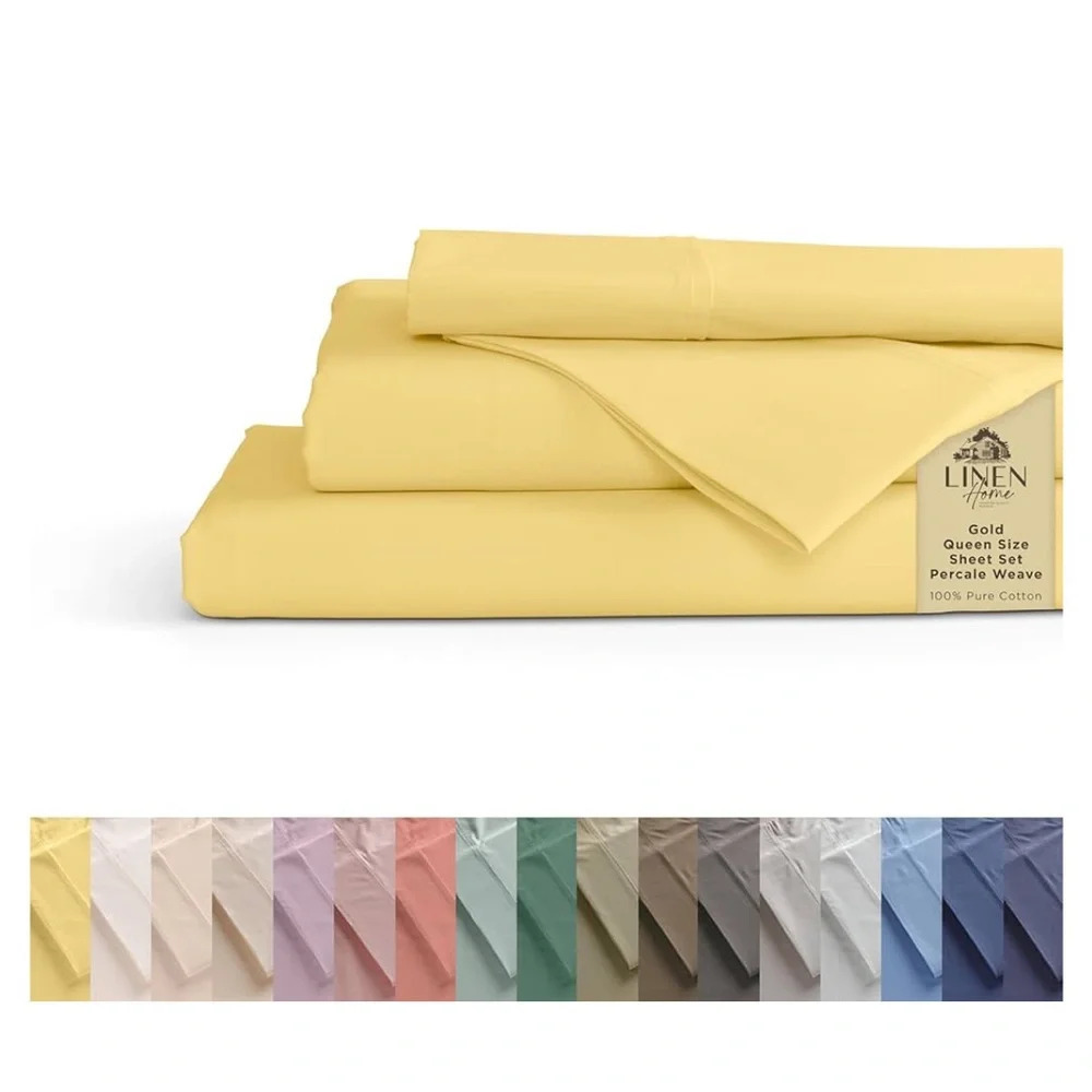 100% Cotton Percale Sheets twin Size, Gold, Deep Pocket, 3 Pieces Sheet Set